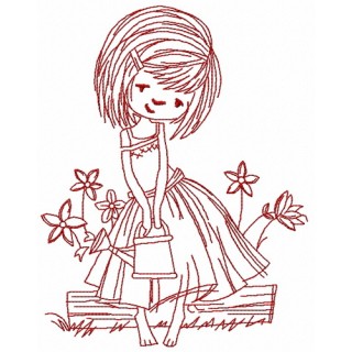 Girl with watering can 3 embroidery design - Embroidery Design