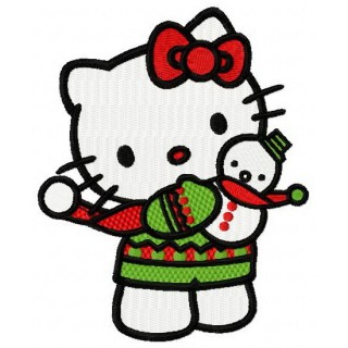 Christmas Kitty with snowman toy embroidery design - Embroidery Design