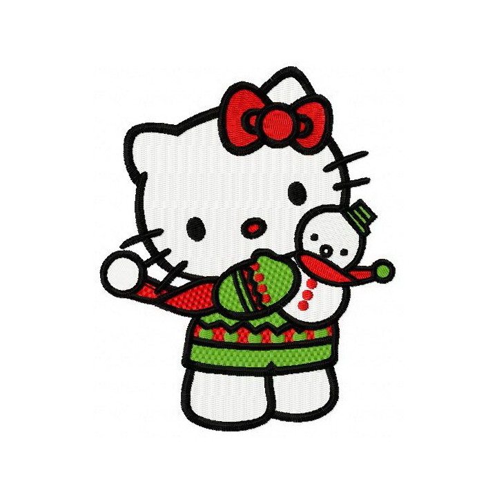 Christmas Kitty with snowman toy embroidery design - Embroidery Design