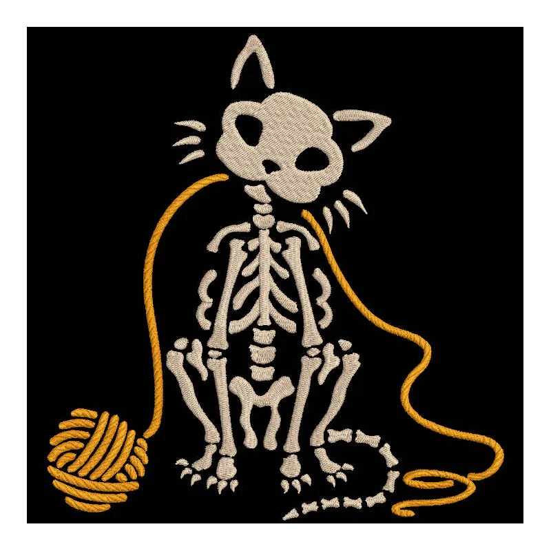 Preview of Halloween Skeleton Cat embroidery design featuring intricate details and vibrant colors.