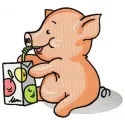 Embroidery design of a cute little piglet enjoying apple juice, perfect for stitching on baby onesies or towels.
