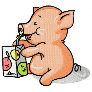 Little Piglet with apple juice embroidery design - Embroidery Design