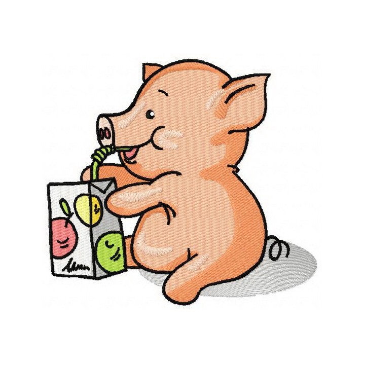 Little Piglet with apple juice embroidery design - Embroidery Design