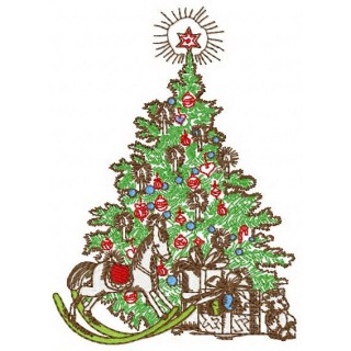 Christmas tree retro embroidery design - Embroidery Design