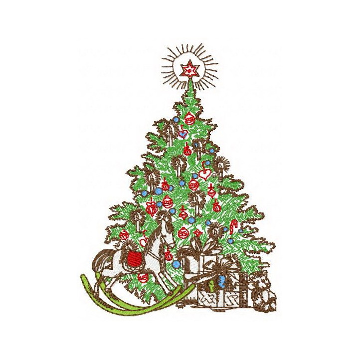 Christmas tree retro embroidery design - Embroidery Design