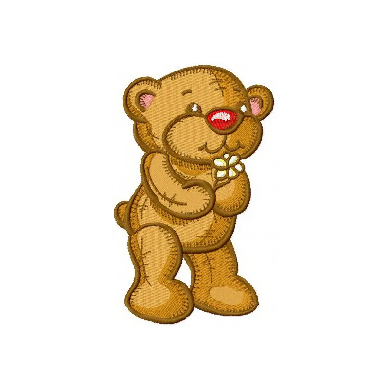 Old style teddy bear embroidery design showcased on a cozy fabric, perfect for creating nostalgic stitched motifs.
