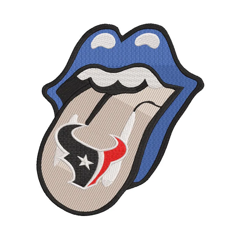 Houston Texans lip embroidery design preview showcasing vibrant colors and detailed stitching.