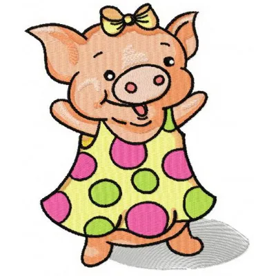 Happy piglet embroidery design featuring a cheerful piglet, ideal for stitching on t-shirts, bags, or baby onesies.