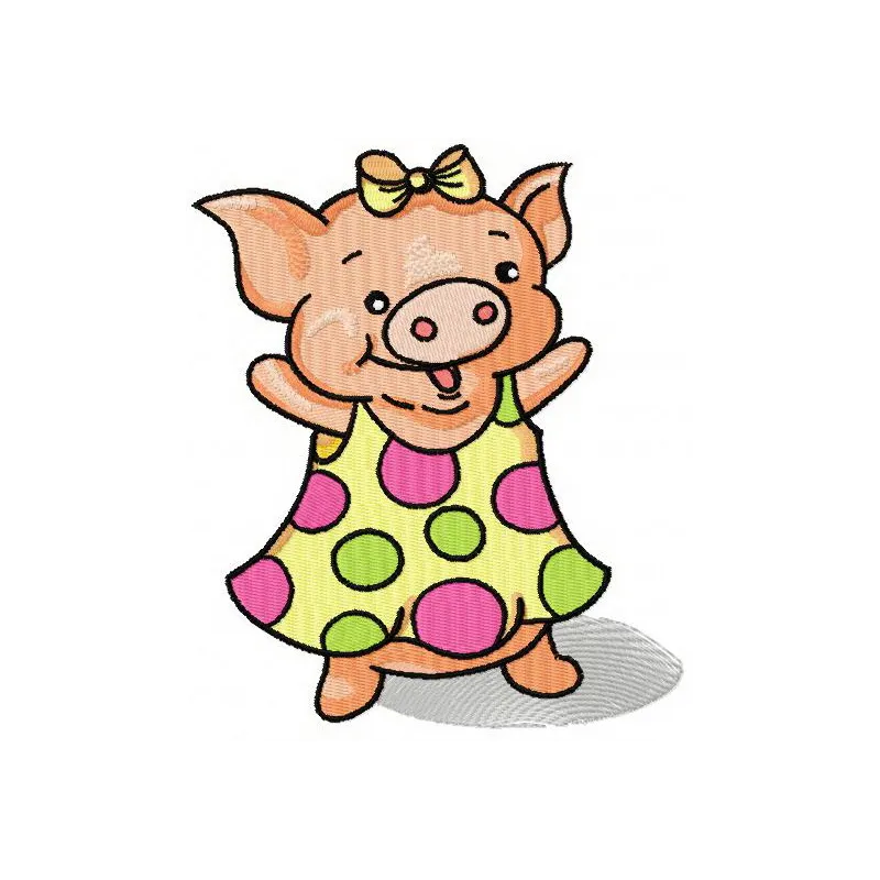 Happy piglet embroidery design featuring a cheerful piglet, ideal for stitching on t-shirts, bags, or baby onesies.