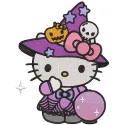 Preview of Hello Kitty Halloween magic embroidery design, featuring detailed stitching and vibrant colors.