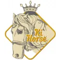 Gold king horse embroidery design showcasing a majestic horse, perfect for stitching on t-shirts or towels.