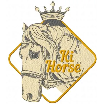 Gold king horse embroidery design showcasing a majestic horse, perfect for stitching on t-shirts or towels.
