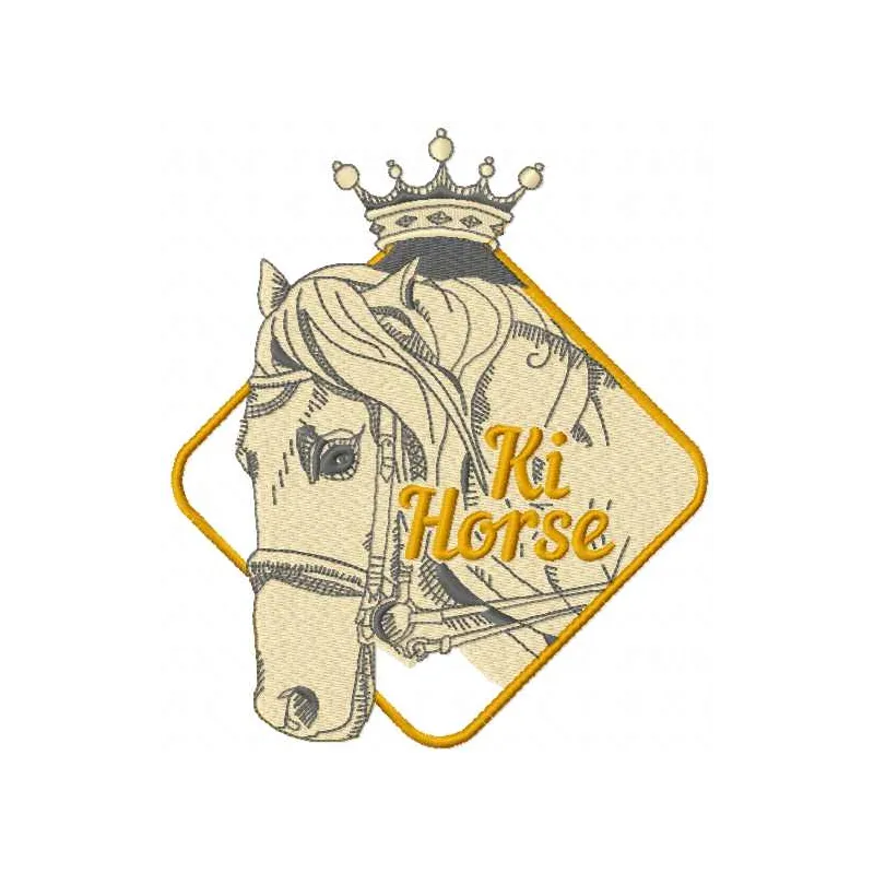 Gold king horse embroidery design showcasing a majestic horse, perfect for stitching on t-shirts or towels.