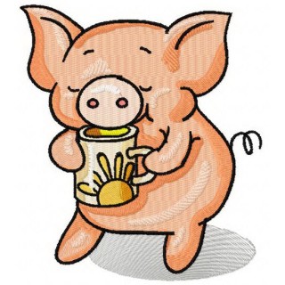 Piglet's tea time embroidery design - Embroidery Design