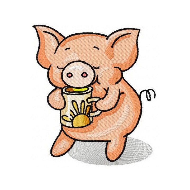Piglet's tea time embroidery design - Embroidery Design