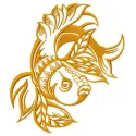 Preview of grumpy golden fish 2 embroidery design in sea life category, showcasing intricate stitching details.