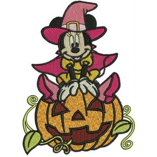 Minnie Mouse with huge pumpkin embroidery design - Embroidery Design