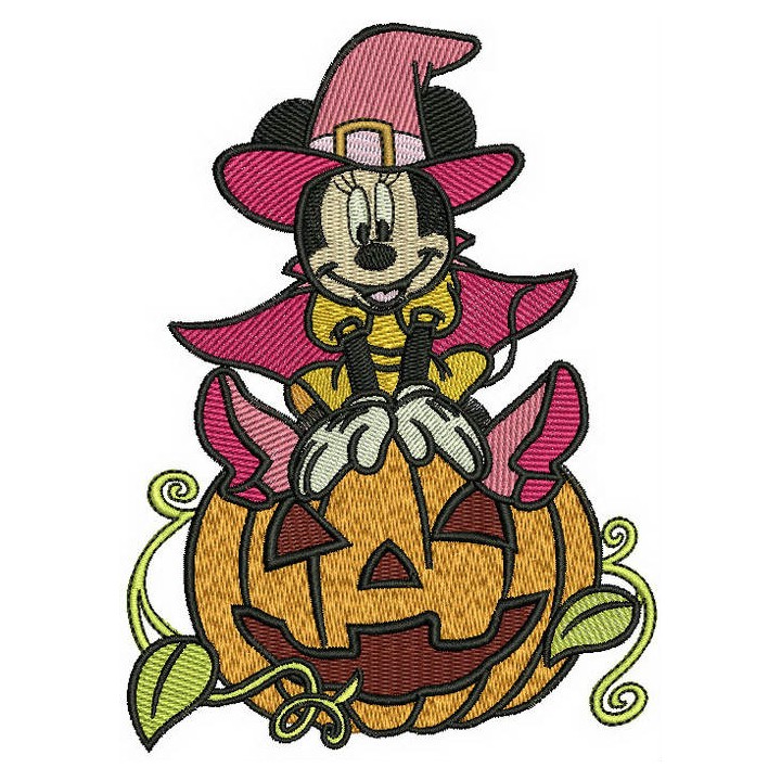 Minnie Mouse with huge pumpkin embroidery design - Embroidery Design