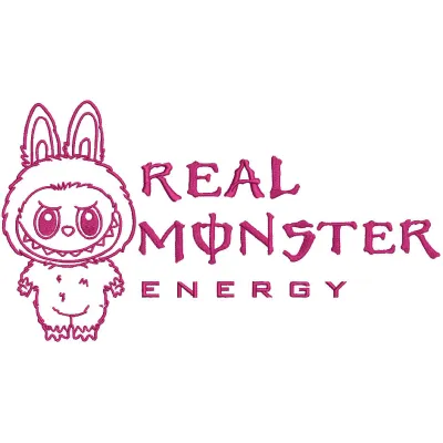 Preview of Labubu real monster energy embroidery design featuring vibrant colors and detailed stitching.