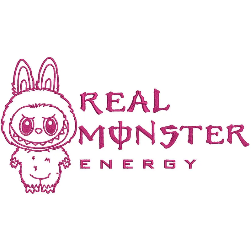 Preview of Labubu real monster energy embroidery design featuring vibrant colors and detailed stitching.
