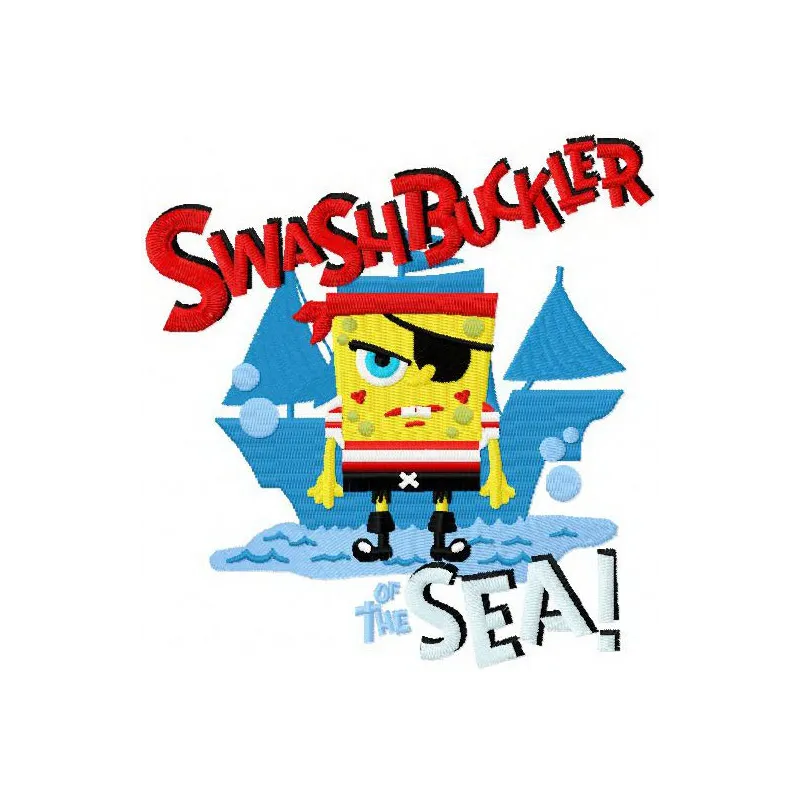 SpongeBob pirate embroidery design showcasing a whimsical pirate-themed stitched motif for creative projects.