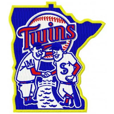 Minnesota Twins polite handshake embroidery design preview, showcasing a stitched motif for sports fans.
