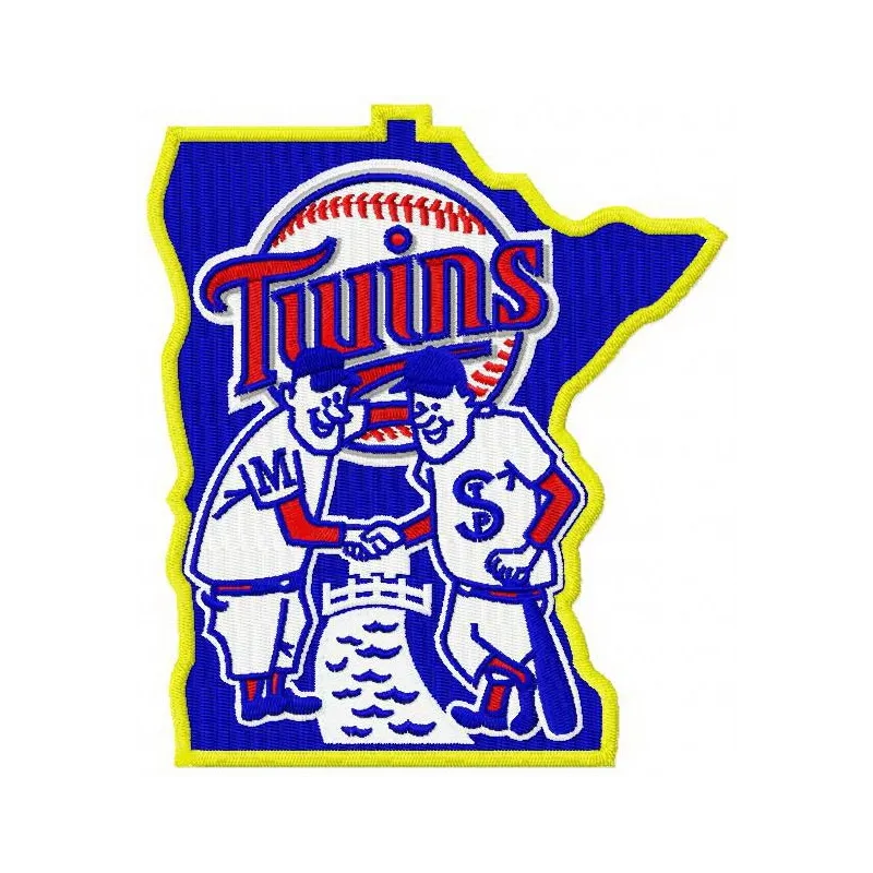 Minnesota Twins polite handshake embroidery design preview, showcasing a stitched motif for sports fans.