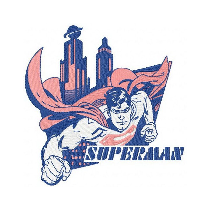 Superman flying in the city embroidery design - Embroidery Design
