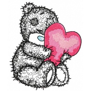 Teddy bear with a pillow in the form of heart applique embroidery design - Embroidery Design