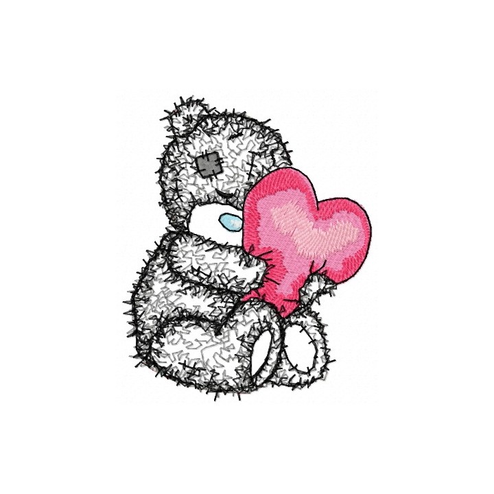 Teddy bear with a pillow in the form of heart applique embroidery design - Embroidery Design
