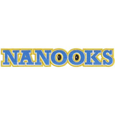 Embroidery design preview of the Alaska Nanook 2000 Wordmark Logo showcasing detailed stitching in vibrant colors.