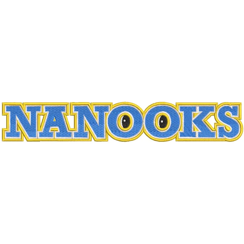 Embroidery design preview of the Alaska Nanook 2000 Wordmark Logo showcasing detailed stitching in vibrant colors.