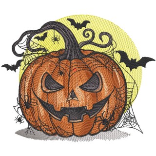 Halloween pumpkin bats and spider web embroidery design - Embroidery Design