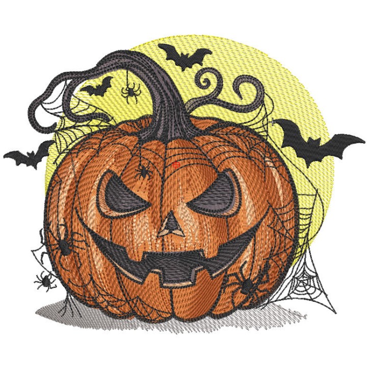 Halloween pumpkin bats and spider web embroidery design - Embroidery Design