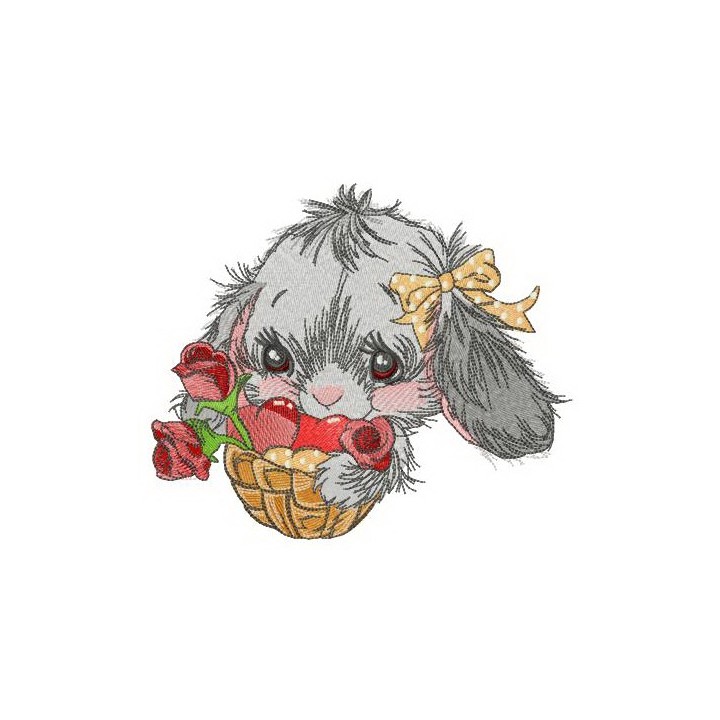 Bunny with gift basket embroidery design - Embroidery Design
