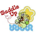 Embroidery design featuring SpongeBob riding a sea horse, perfect for fun and playful stitching projects.