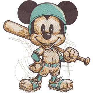 Mickey Mouse Baseball sketch embroidery design - Embroidery Design