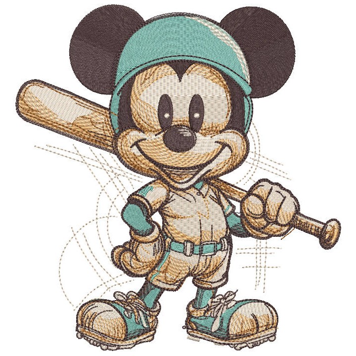 Mickey Mouse Baseball sketch embroidery design - Embroidery Design