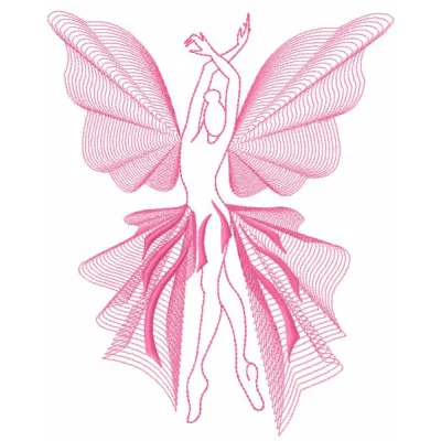 Dancing fairy embroidery design showcasing a whimsical fairy in motion, perfect for enchanting projects.