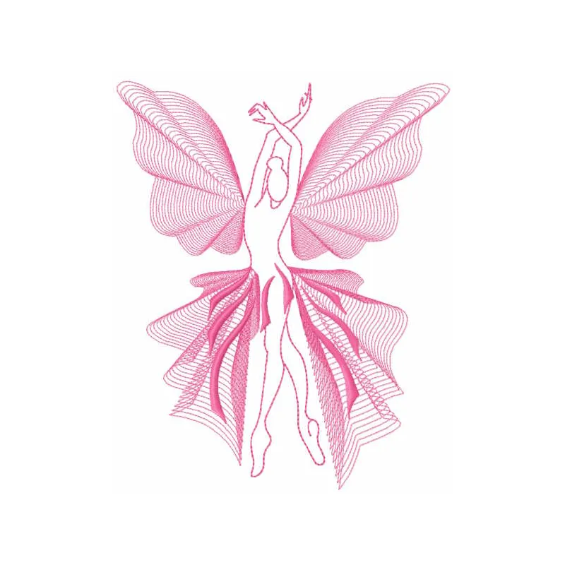 Dancing fairy embroidery design showcasing a whimsical fairy in motion, perfect for enchanting projects.