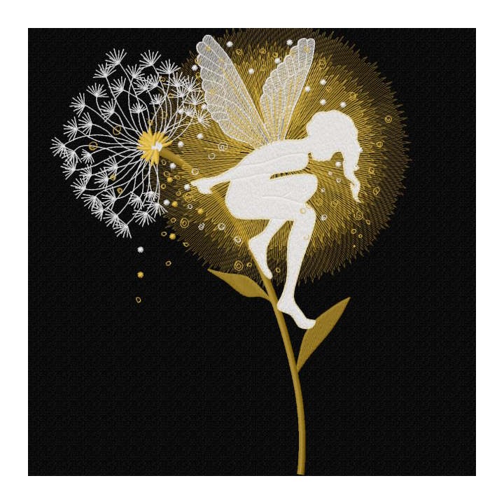 Fairy on a golden dandelion embroidery design - Embroidery Design
