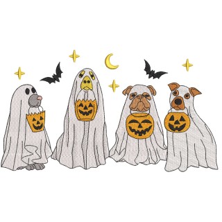 Four Spooky Halloween Ghost Dog embroidery design - Embroidery Design