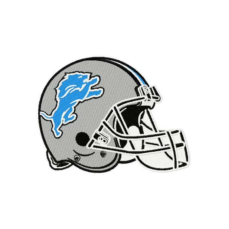 Detroit Lions helmet embroidery design featuring detailed stitching patterns for sports apparel and accessories.
