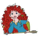Brave Princess Merida with arrow embroidery design preview, showcasing intricate stitching details and vibrant colors.