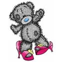 Embroidery design of a teddy bear preparing for a party, ideal for stitching on baby onesies or tote bags.