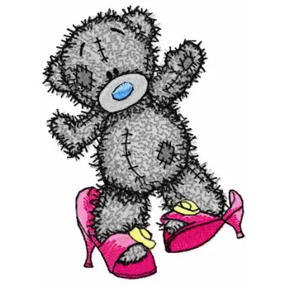 Embroidery design of a teddy bear preparing for a party, ideal for stitching on baby onesies or tote bags.