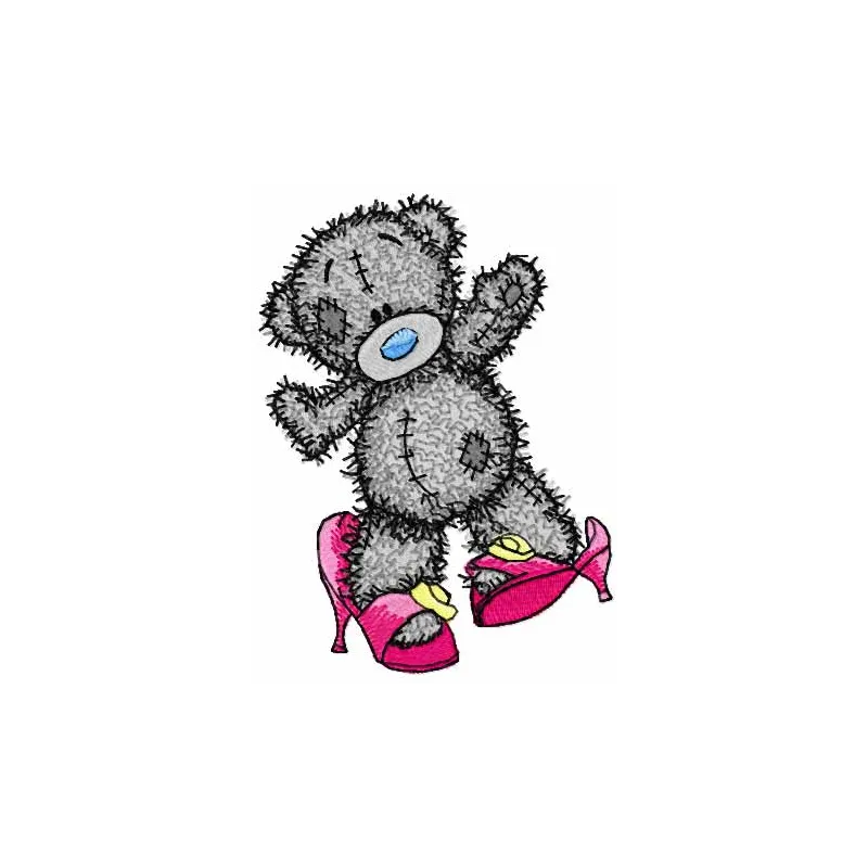 Embroidery design of a teddy bear preparing for a party, ideal for stitching on baby onesies or tote bags.