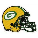 Preview of a Green Bay Packers helmet embroidery design, showcasing intricate stitching details for fans.