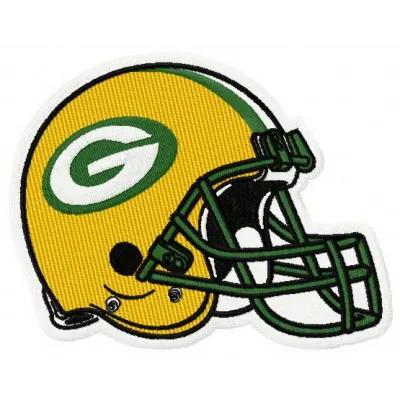 Preview of a Green Bay Packers helmet embroidery design, showcasing intricate stitching details for fans.