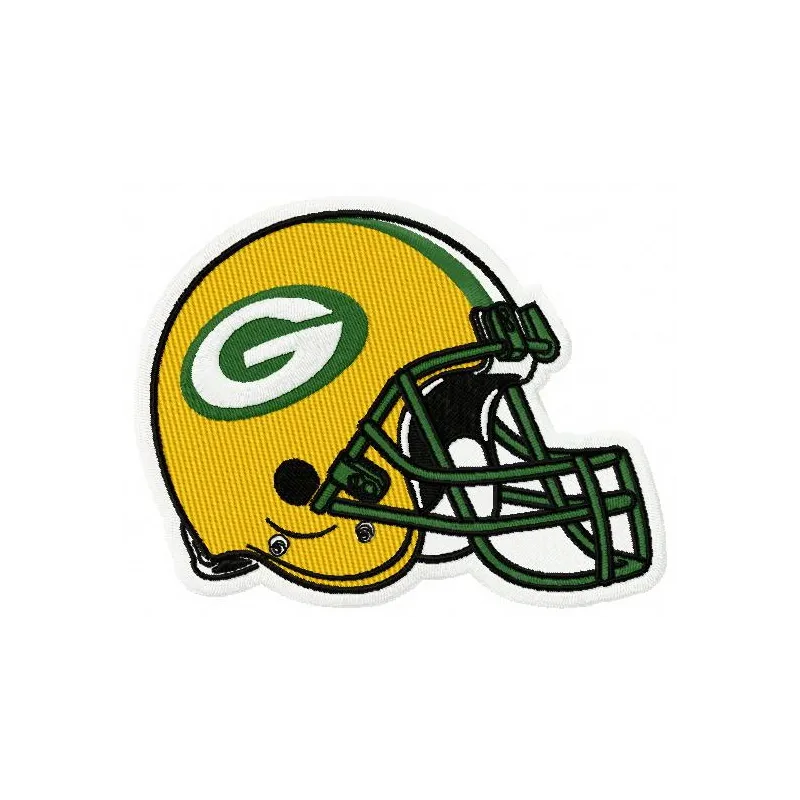 Preview of a Green Bay Packers helmet embroidery design, showcasing intricate stitching details for fans.